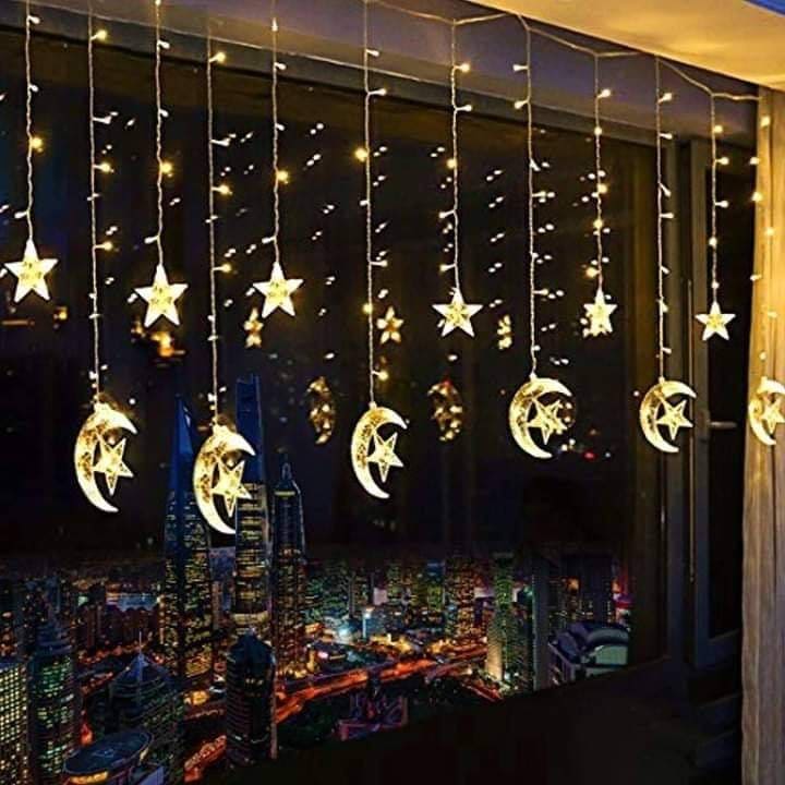 LED Star Moon Curtain Lights, Moon Star String Light with 8 Flashing Modes Decoration for Christmas, Wedding, Party, Home Decorations (Warm White) LED Star Moon Curtain Lights, Moon Star String Light with 8 Flashing Modes Decoration for Christmas, Wedding, Party, Home Decorations (Warm White)